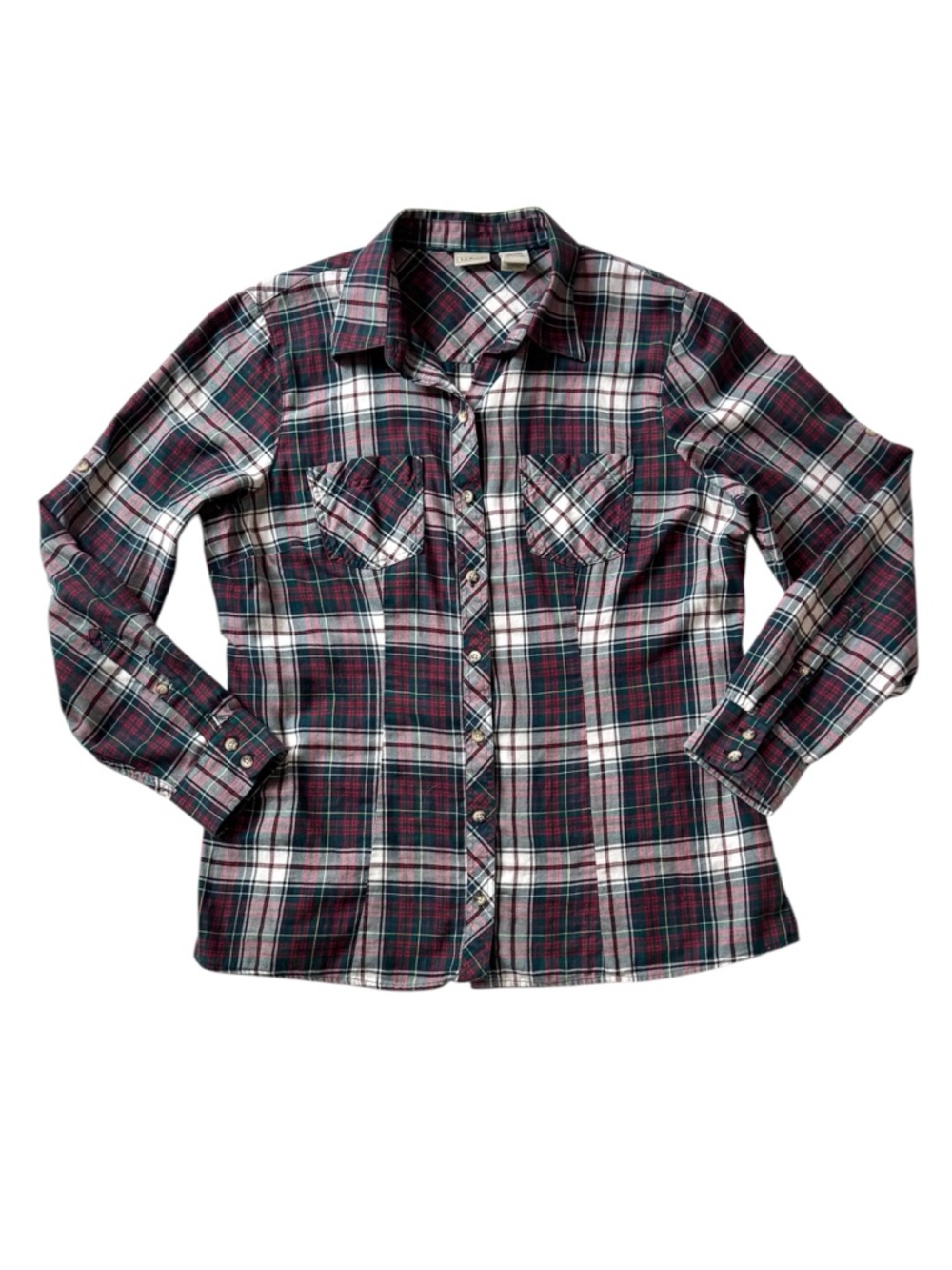 L. L. Bean Plaid Button Down Cotton Shirt Blouse Size M